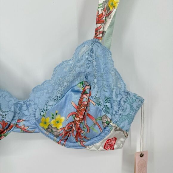 Free People x We Are Hah After Hours Bra Sz 30-38B Kyoto Kimono French Blue New - Picture 7 of 9